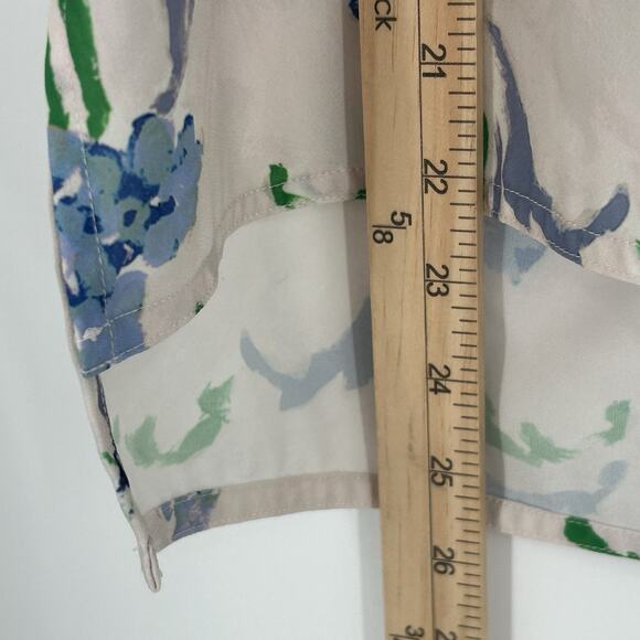 Prabal Gurung Blouse Womens Size 4 Small Brushstroke Floral Top in Ivory Blue - Picture 10 of 12